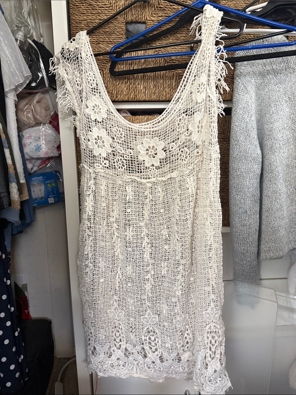 Crochet Lace Sleeveless Dress - Cream beach cover up